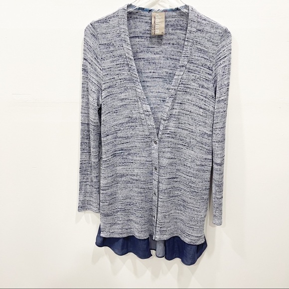 Anthropologie Dolan Nomi Cardigan Heathered Blue Button Front Chiffon Hem XS - Picture 2 of 8